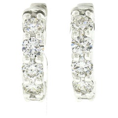 New Fancy 14k White Gold 1.58ctw 10 Round Diamond Huggie Hoop Earrings