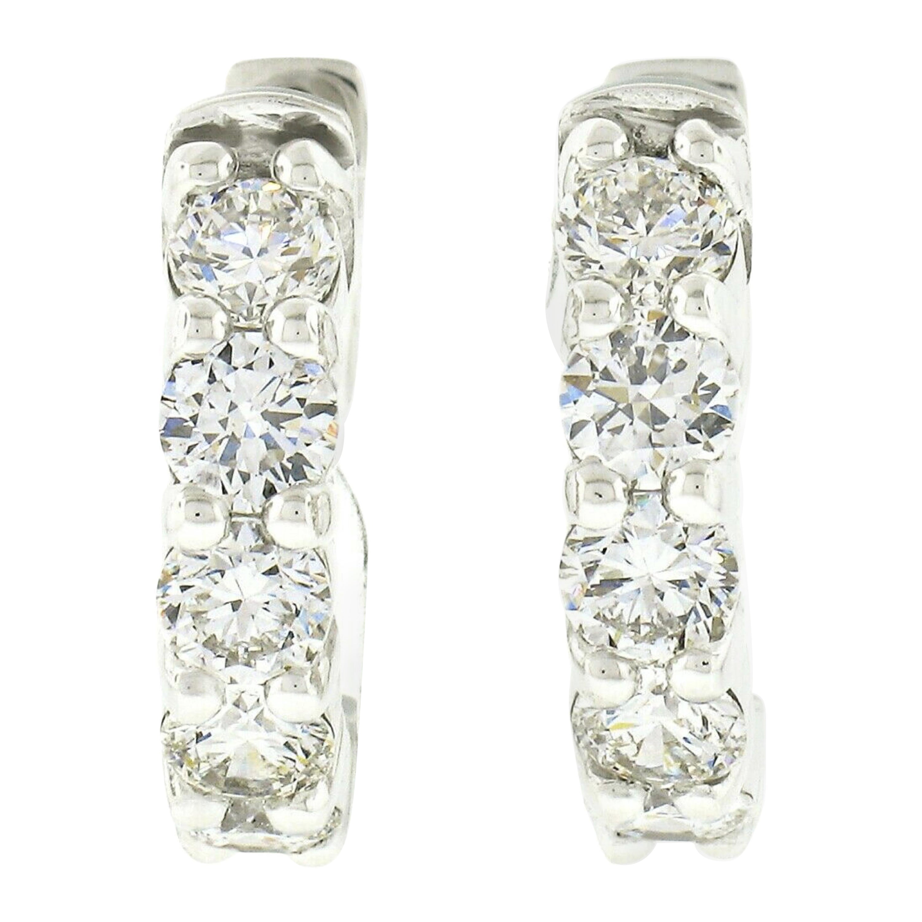 Pendientes de aro redondos con 10 diamantes redondos de 1,58 ctw en oro blanco de 14 quilates, nuevos y elegantes