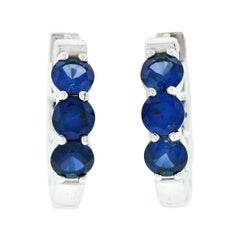 New Fancy 14k White Gold 1.78ctw Royal Blue Sapphire Huggie Hoop Earrings