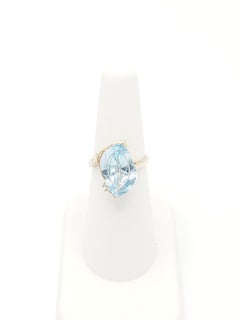 New Fantasy SPECIAL Cut  5 Carat, Natural Sky Blue Topaz Ring in 14K Yellow Gold