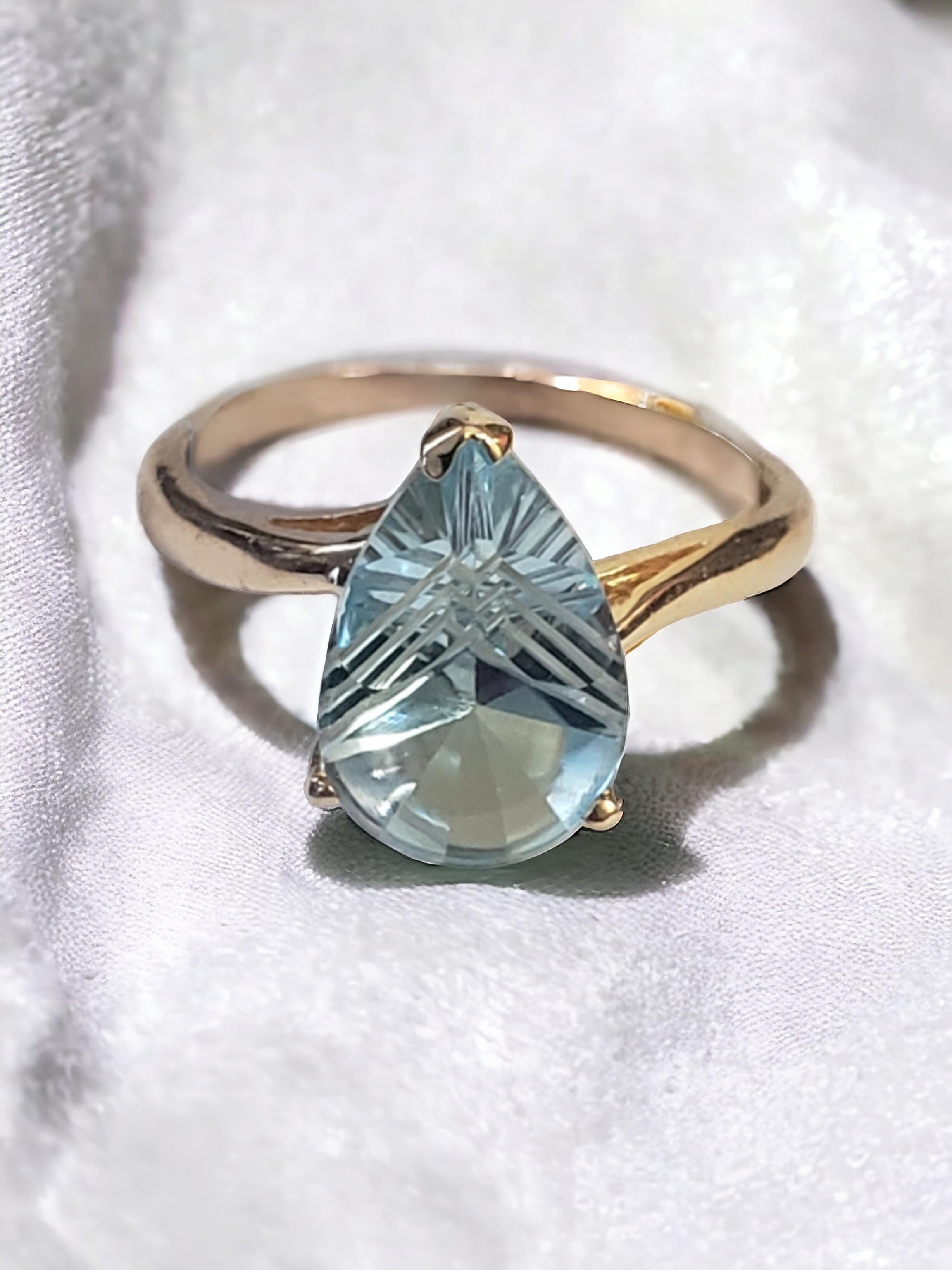 NEW Fantasy Special Cut 3 Ct. Natural Sky Blue Topaz Ring in 14k Yellow Gold For Sale 16