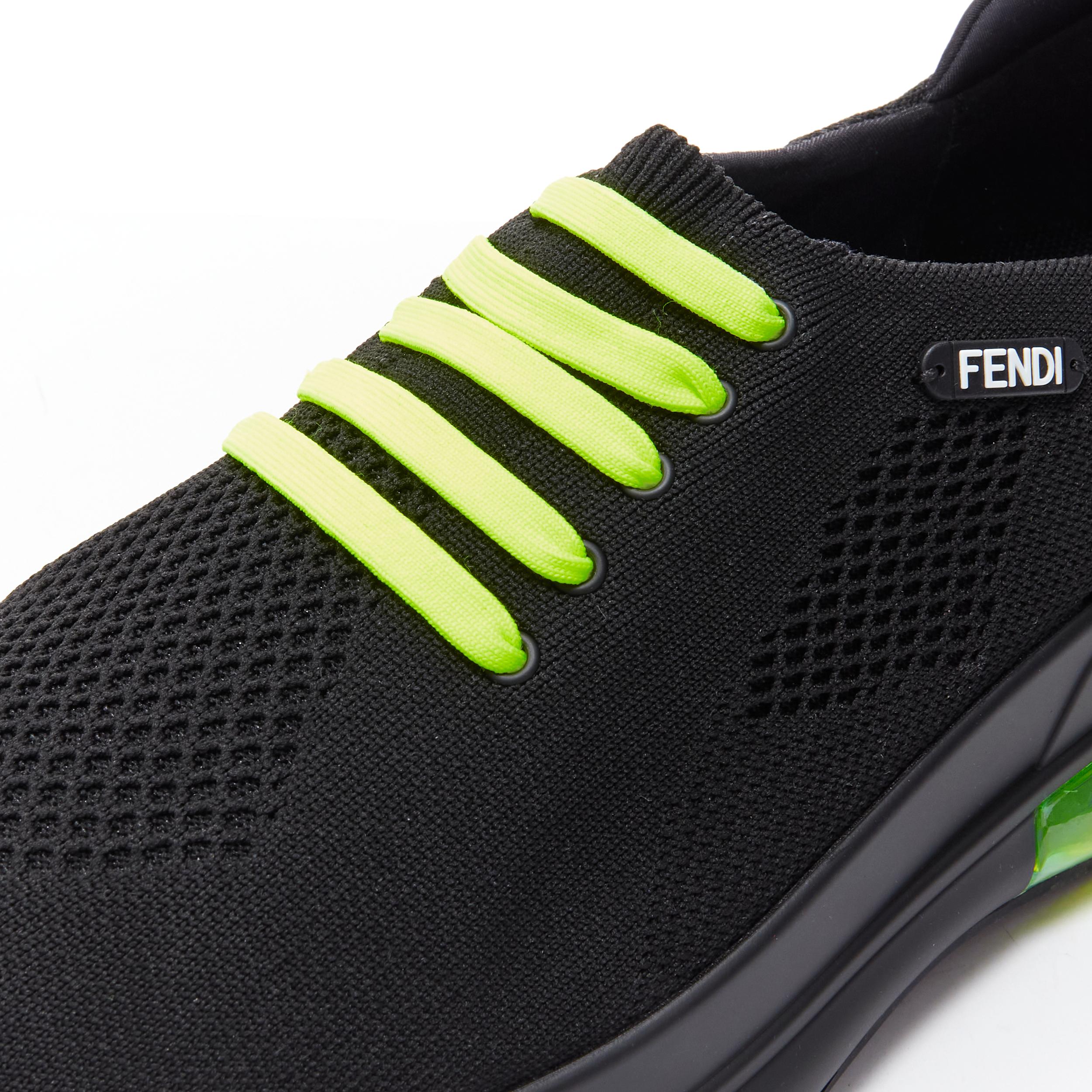 Men's new FENDI 2019 black knit neon yellow air sole low runner sneaker 7E1234 EU44 For Sale