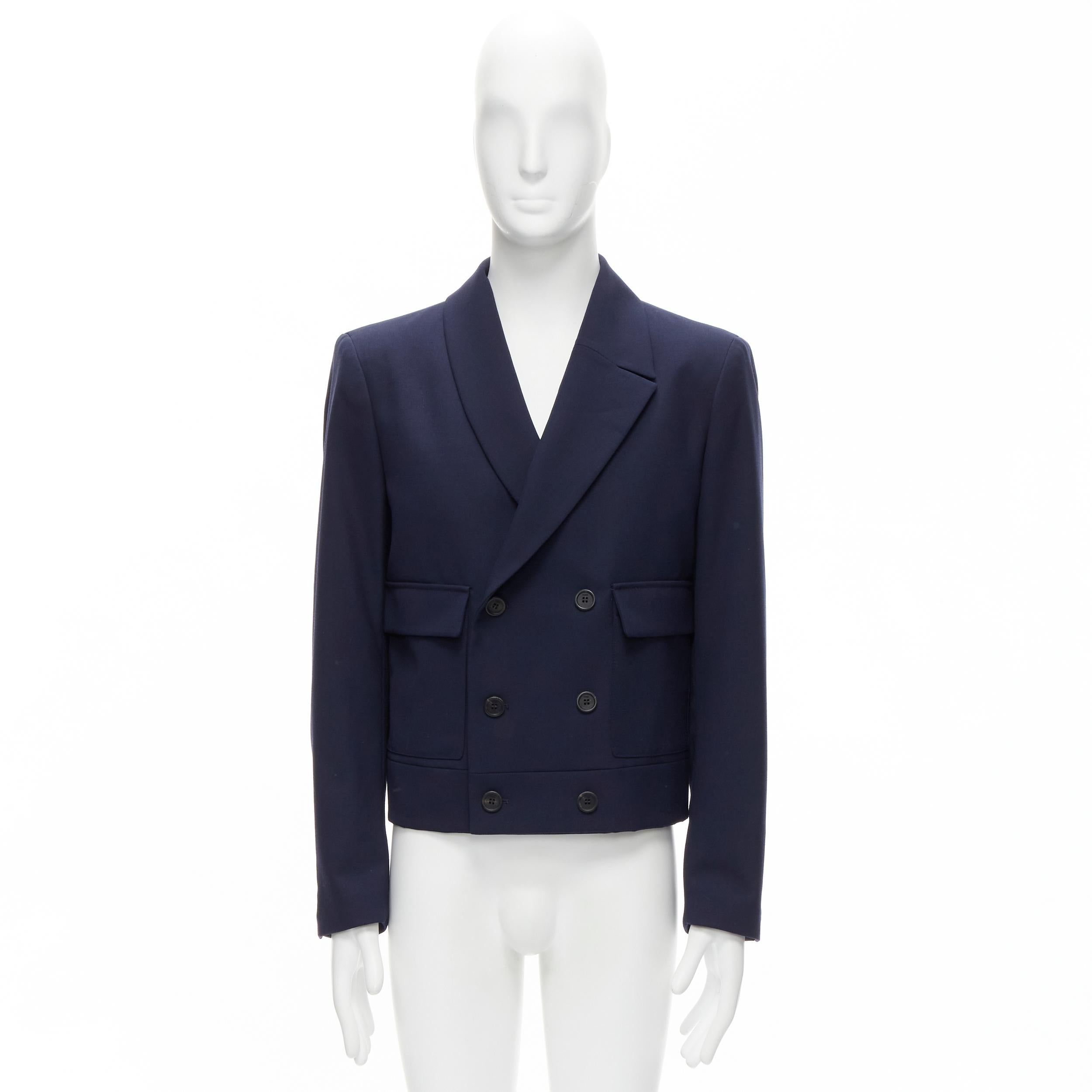 new FENDI 2019 Runway navy asymmetric double breasted cropped blazer IT48 M For Sale 5
