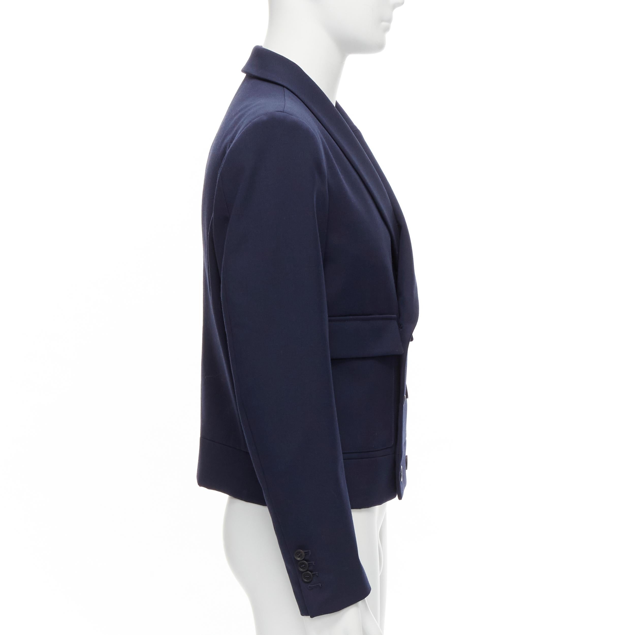 new FENDI 2019 Runway navy asymmetric double breasted cropped blazer IT48 M In New Condition For Sale In Hong Kong, NT