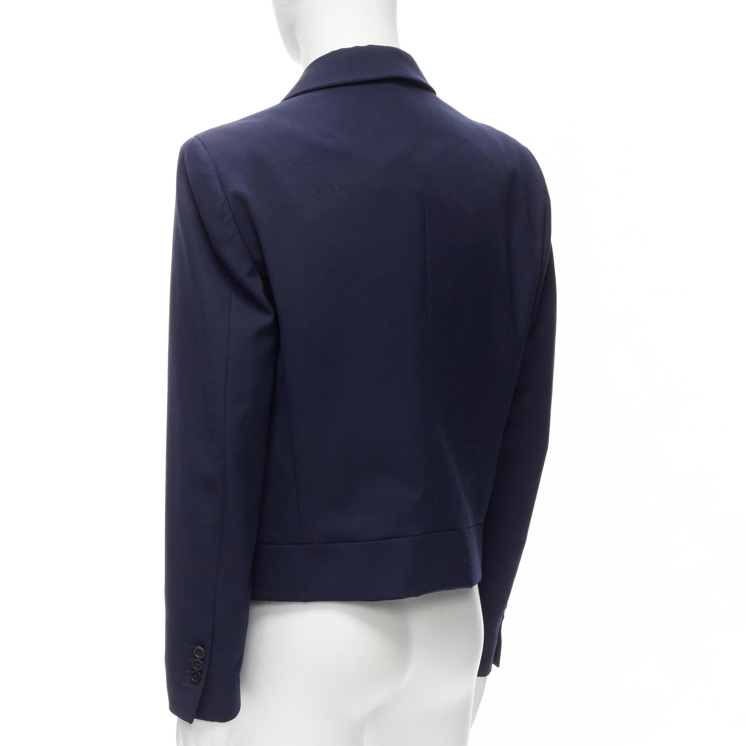 new FENDI 2019 Runway navy asymmetric double breasted cropped blazer IT48 M For Sale 1