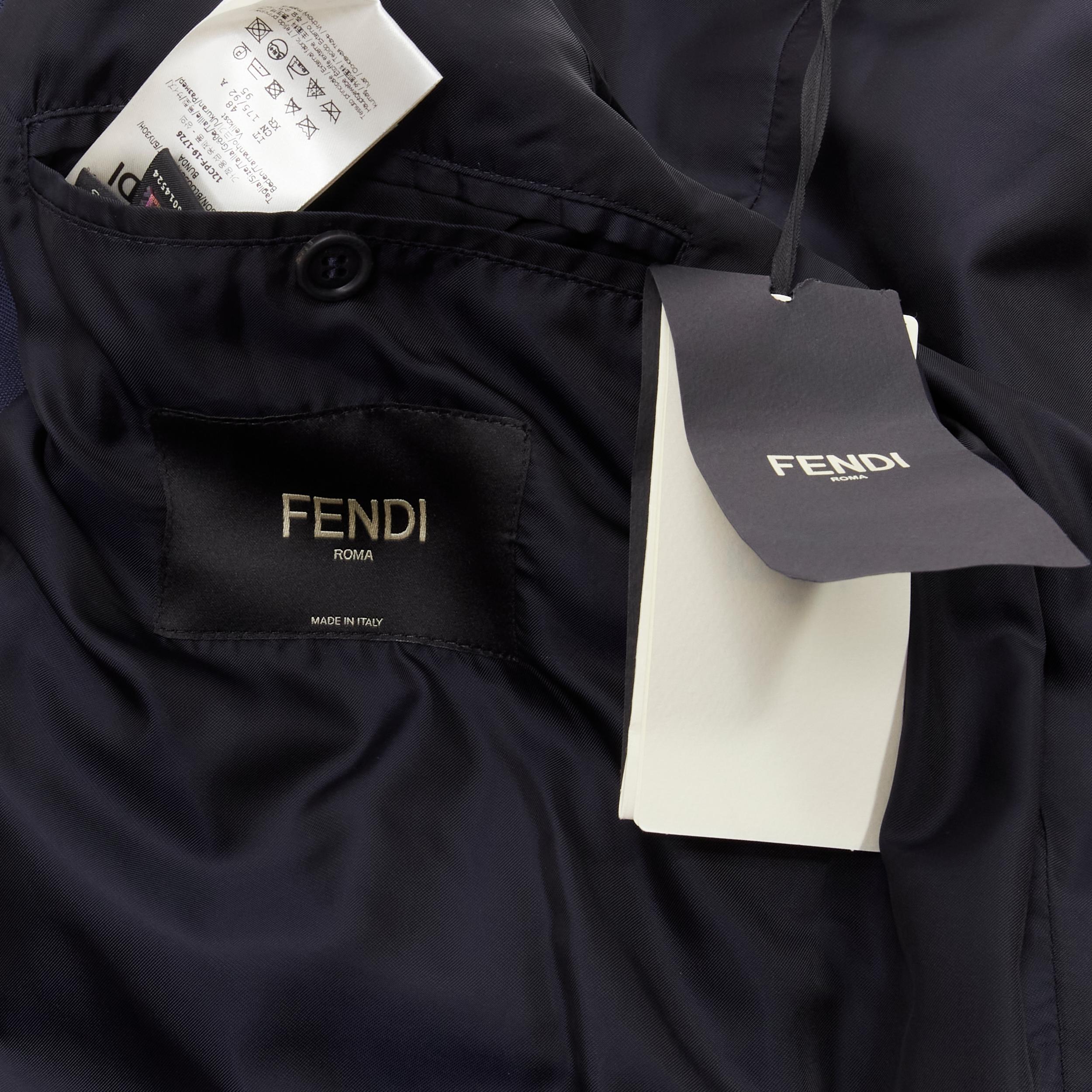 new FENDI 2019 Runway navy asymmetric double breasted cropped blazer IT48 M For Sale 4