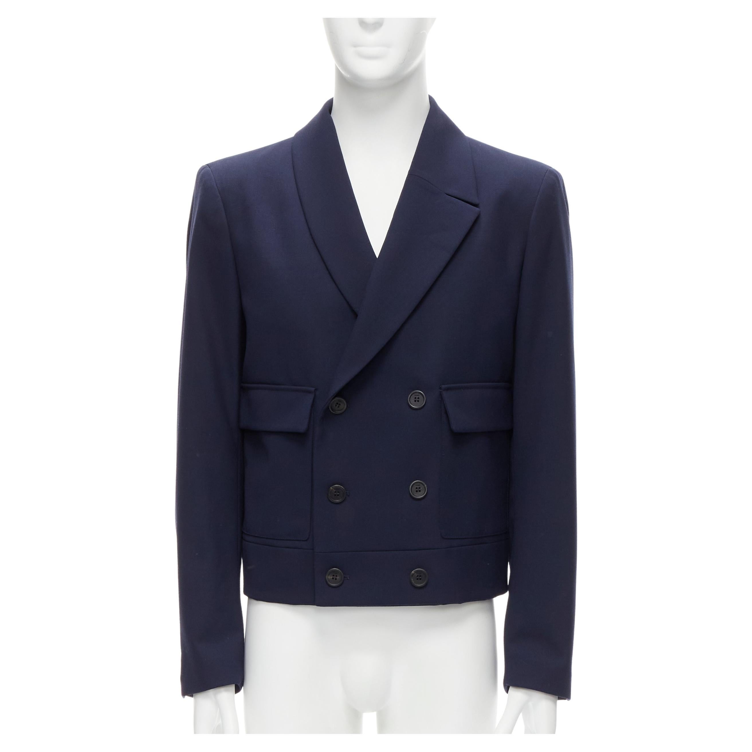 new FENDI 2019 Runway navy asymmetric double breasted cropped blazer IT48 M For Sale