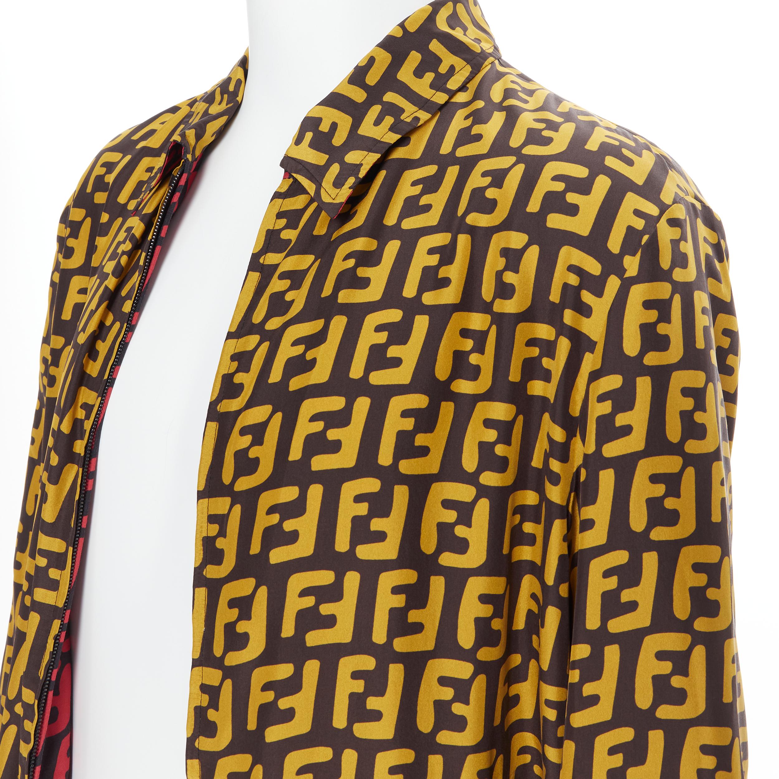 Men's new FENDI 2019 Runway reversible 100% silk FF monogram yellow red jacket IT50
