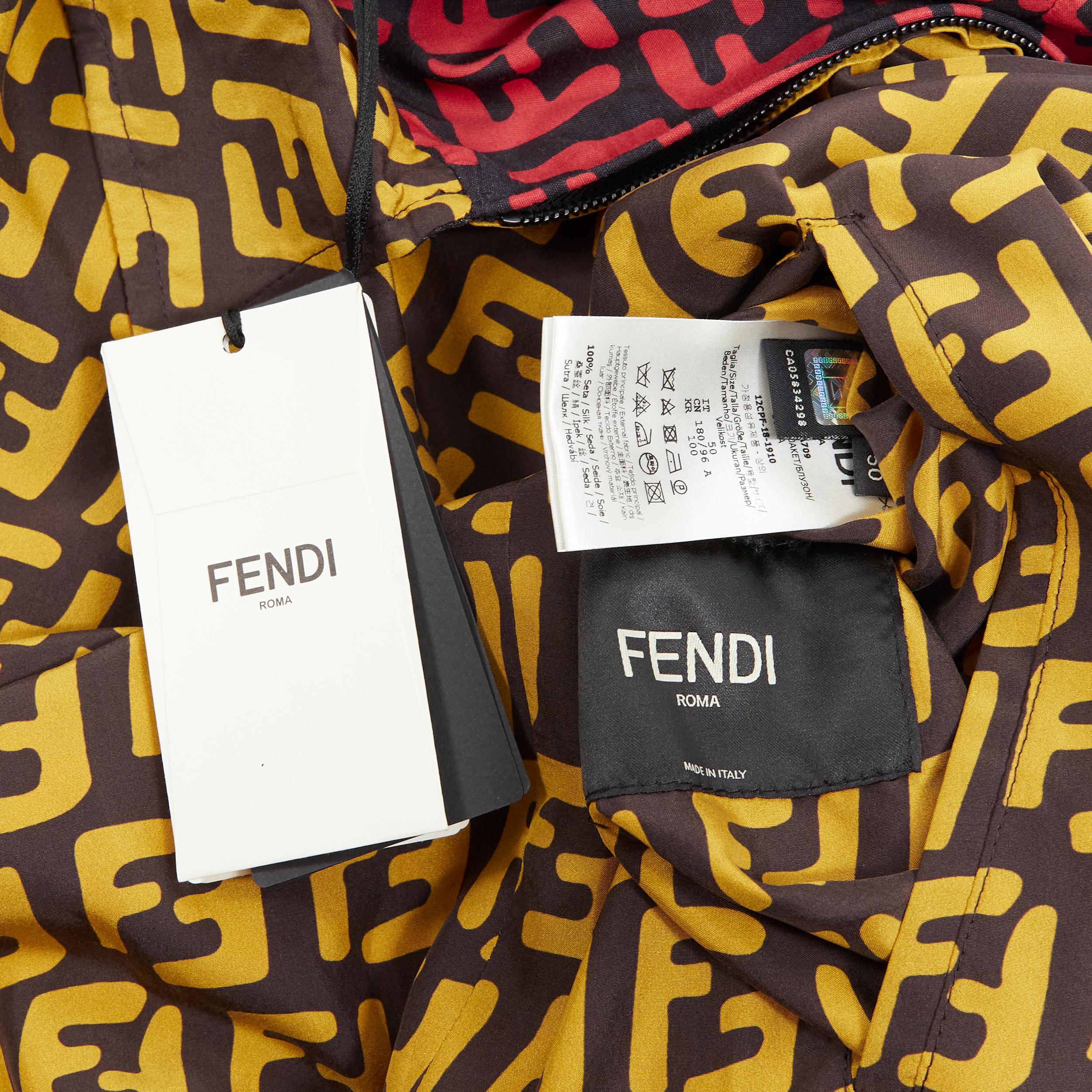 new FENDI 2019 Runway reversible 100% silk Zucca monogram yellow red jacket IT50 3