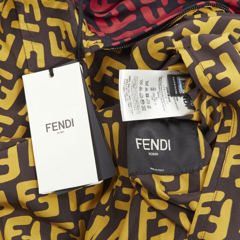 new FENDI 2019 Runway reversible 100% silk Zucca monogram yellow red jacket IT50 For Sale 6