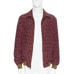 new FENDI 2019 Runway reversible 100% silk Zucca monogram yellow red jacket IT50