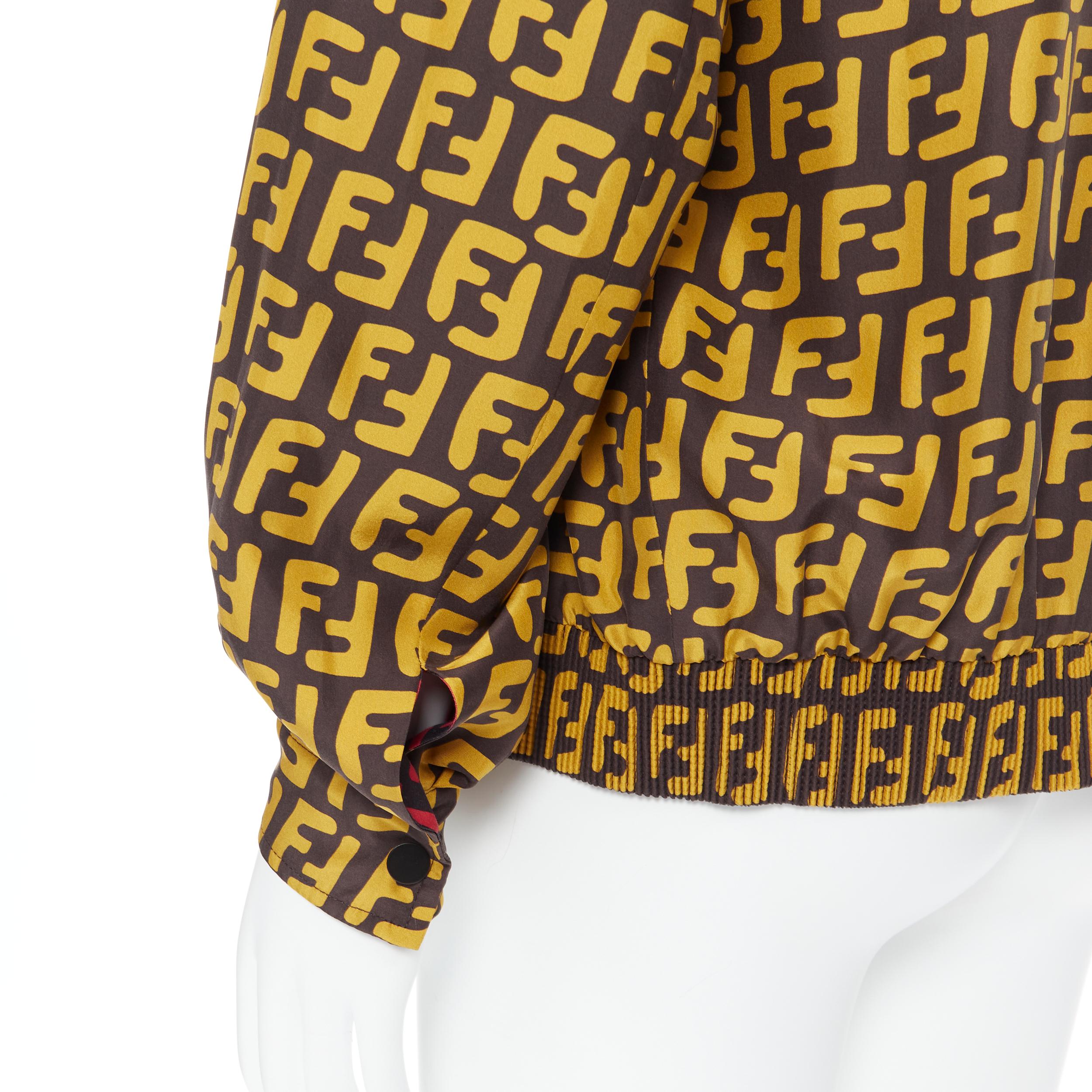 new FENDI 2019 Runway reversible 100% silk Zucca monogram yellow red jacket IT50 1