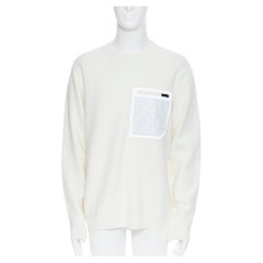 new FENDI 2019 white wool FF Zucca monogram pocket pullover sweater IT54 2XL