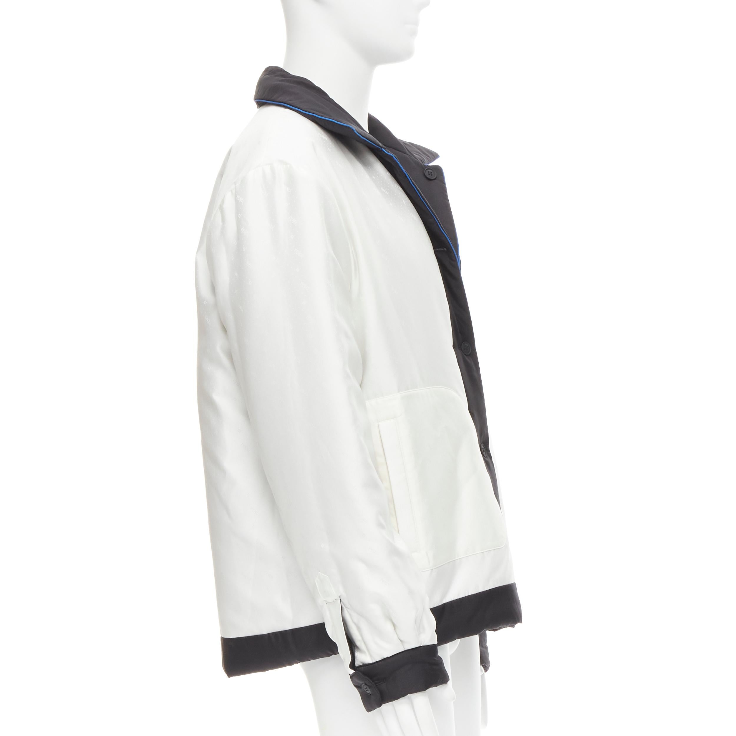 Black new FENDI 2021 Reversible 100% silk black white logo padded jacket IT48 M For Sale