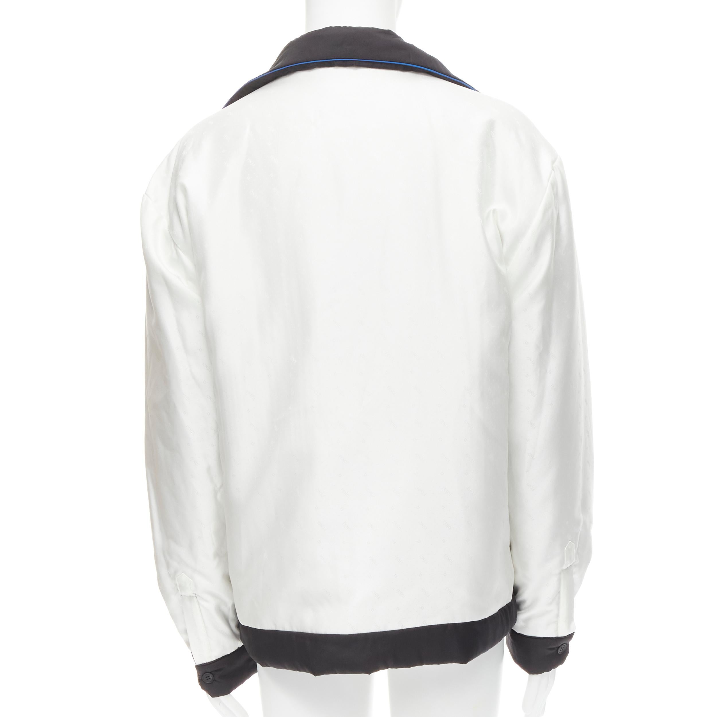 Men's new FENDI 2021 Reversible 100% silk black white logo padded jacket IT48 M For Sale
