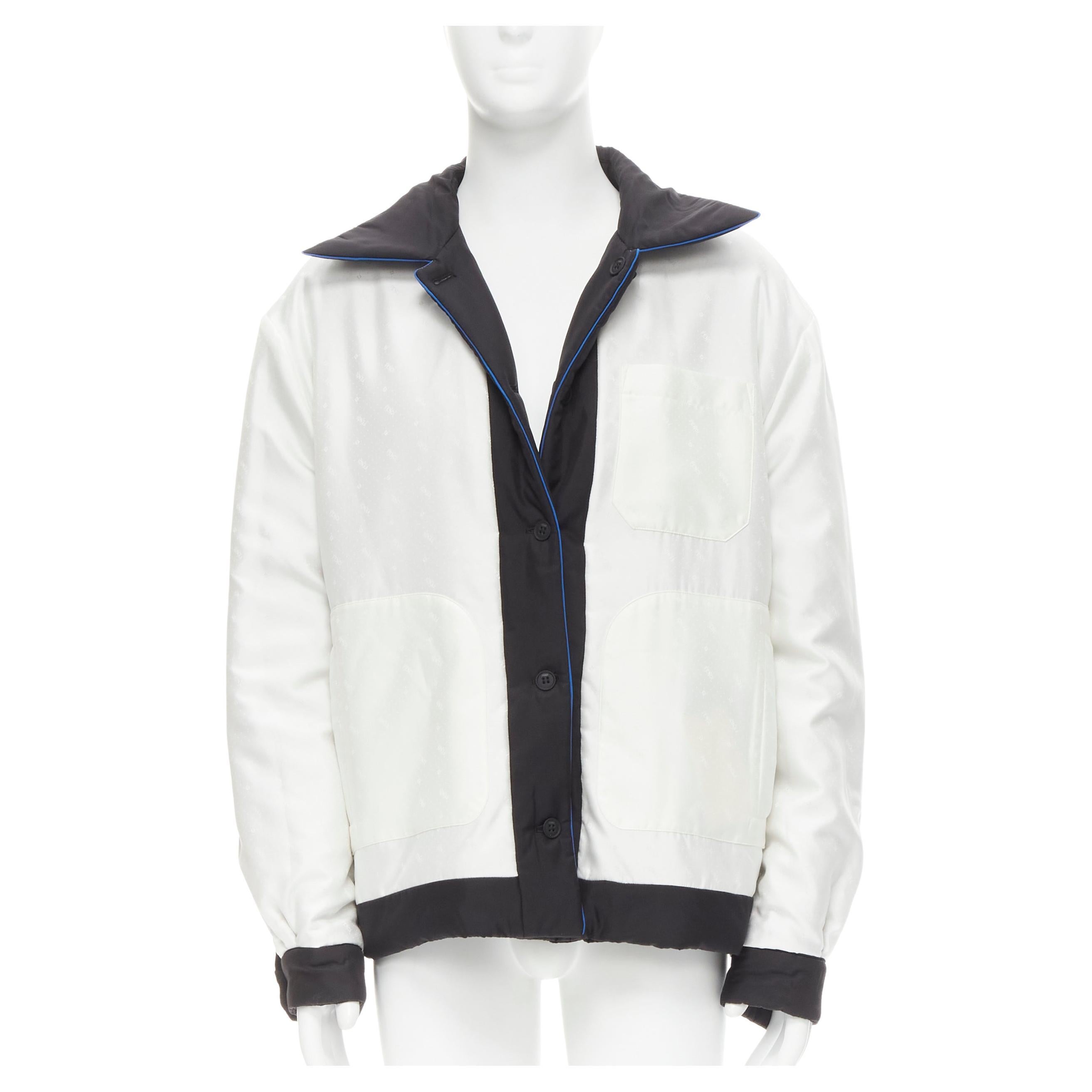 new FENDI 2021 Reversible 100% silk black white logo padded jacket IT52 XL For Sale