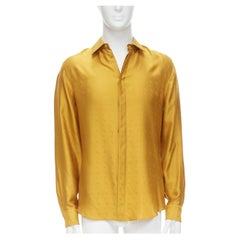 new FENDI 2021 Runway 100% silk gold logo intarsia relaxed fit shirt EU39 L