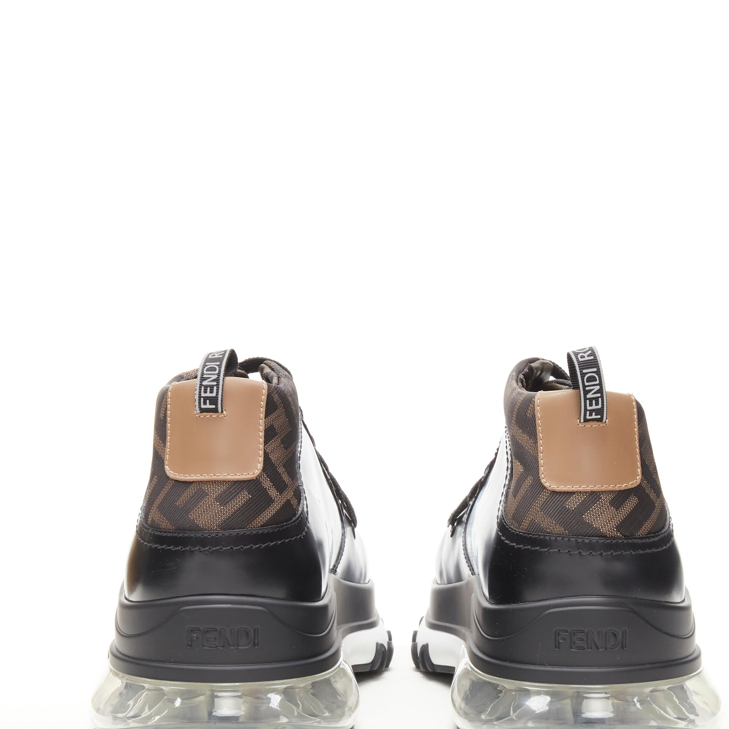 Black new FENDI 7L1255 black leather FF Zucca sneaker sole ankle boots UK10 EU44