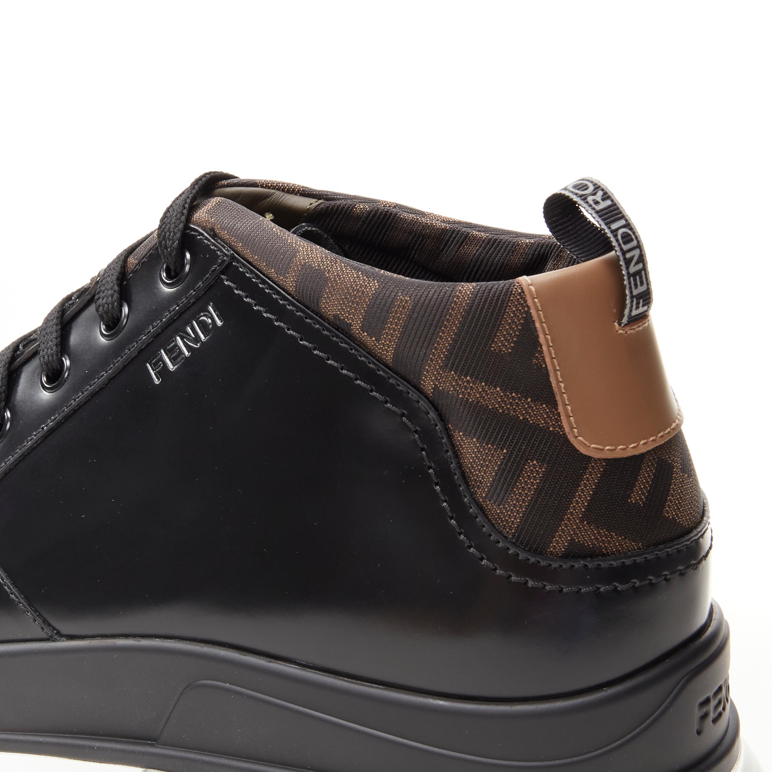 new FENDI 7L1255 black leather FF Zucca sneaker sole ankle boots UK10 EU44 1