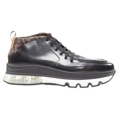 new FENDI 7L1255 black leather FF Zucca sneaker sole ankle boots UK10 EU44