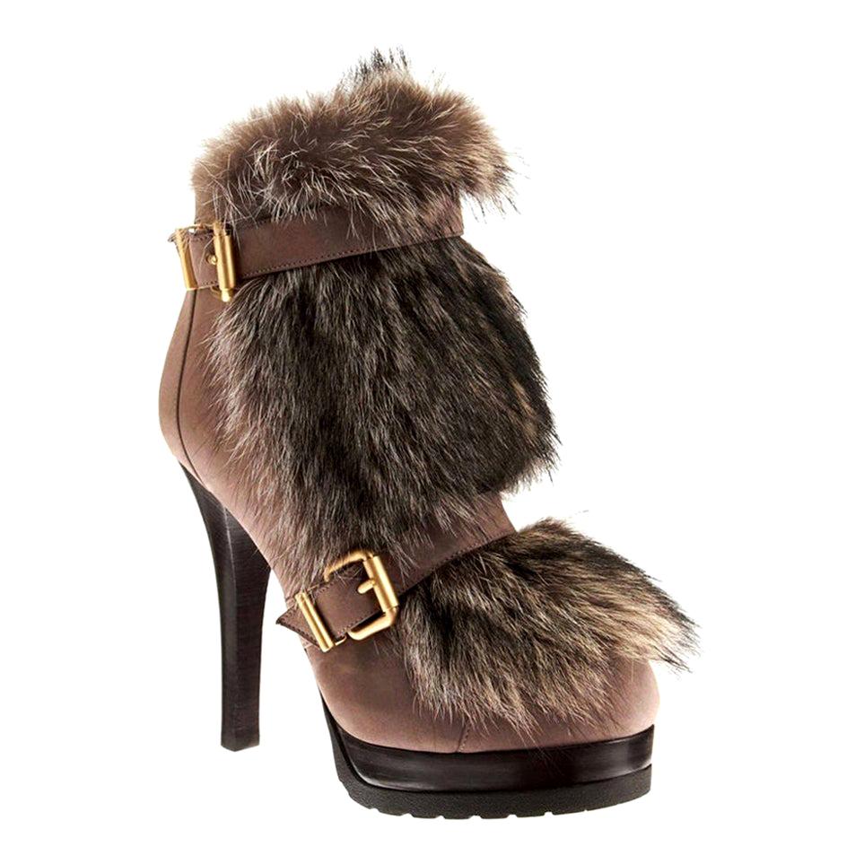 New Fendi Ad Runway Fur and Suede Platform Boots Booties Sz 37