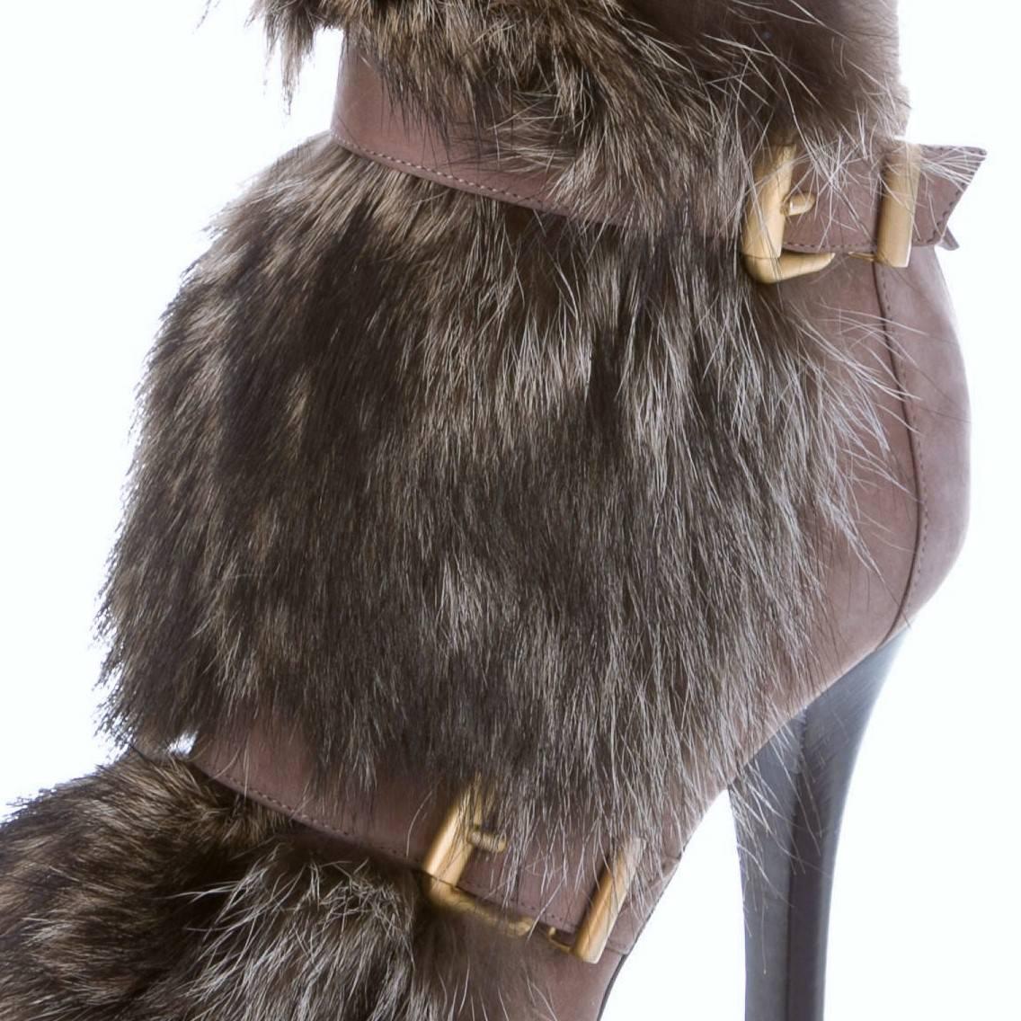 New Fendi Ad Runway Fur and Suede Platform Boots Booties Sz 37 For Sale 7