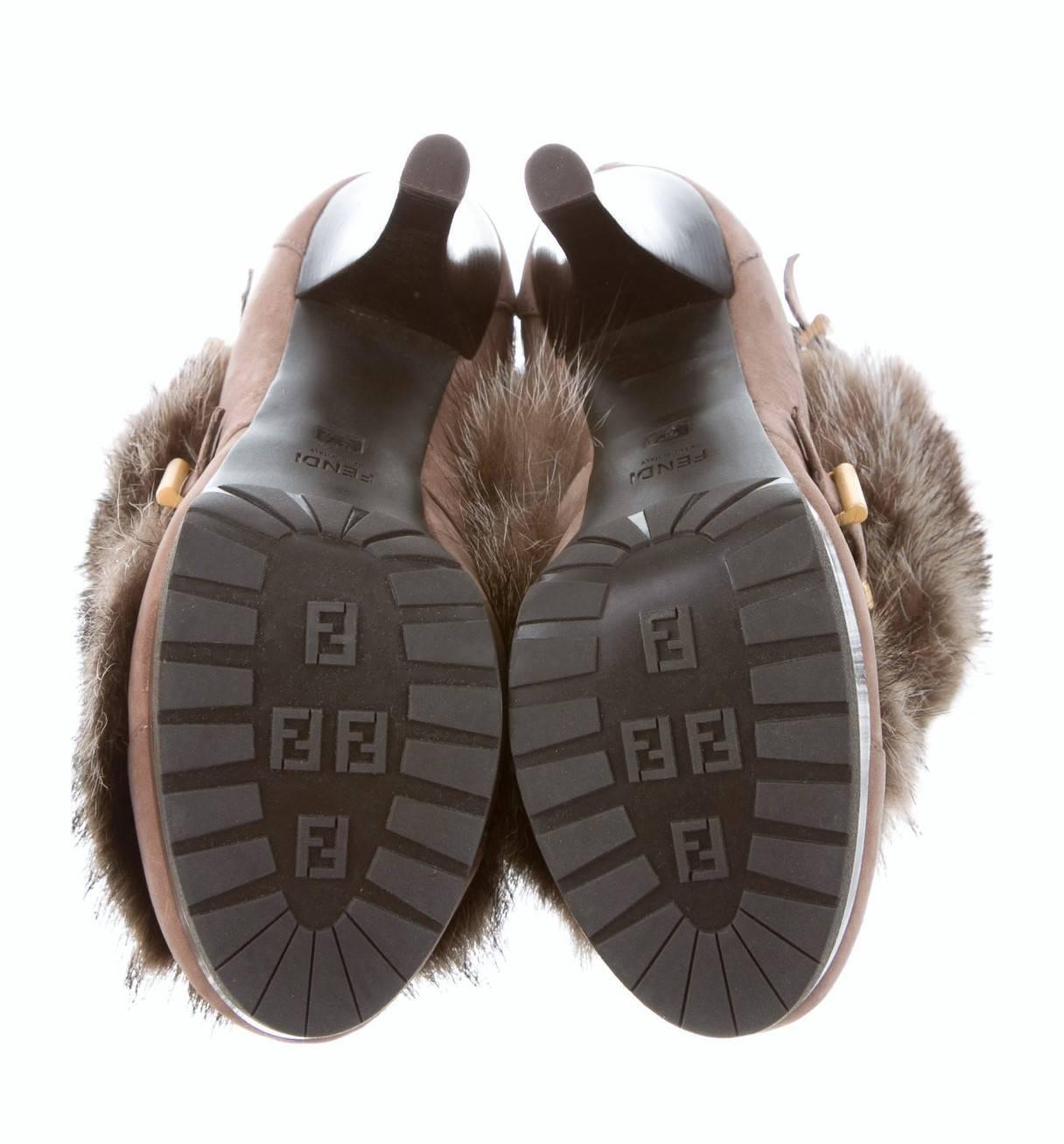 New Fendi Ad Runway Fur and Suede Platform Boots Booties Sz 38.5 6