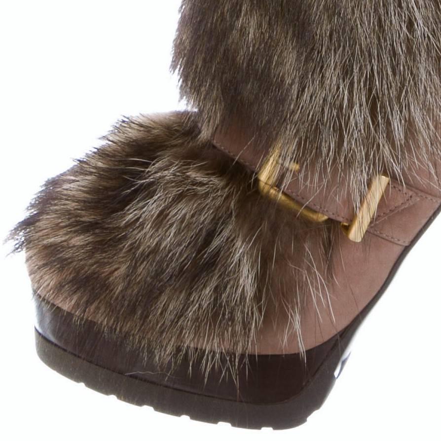 New Fendi Ad Runway Fur and Suede Platform Boots Booties Sz 37 For Sale 2