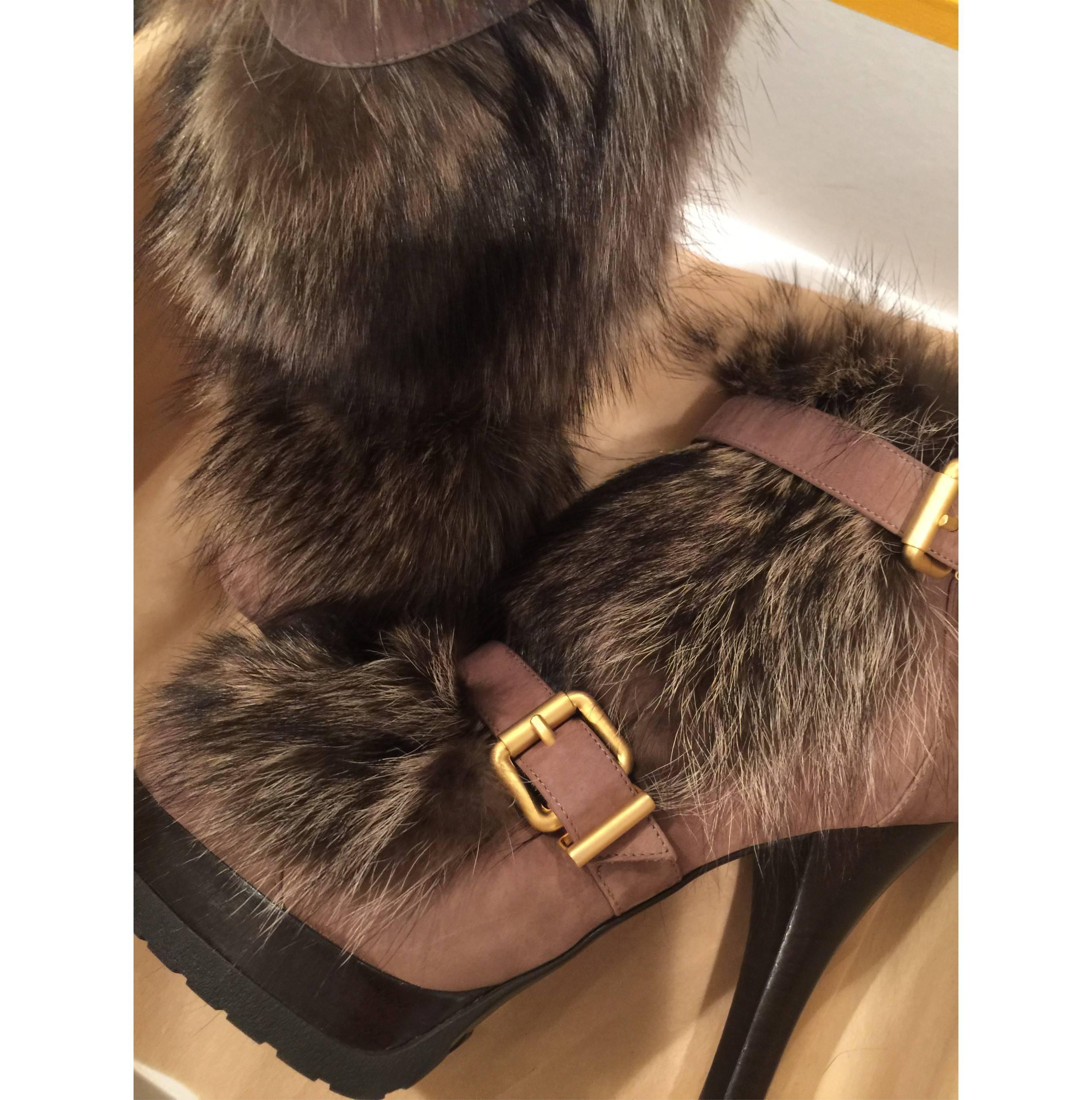 New Fendi Karl Lagerfeld Ad Runway Fur and Suede Platform Boots Booties Sz 39.5 7