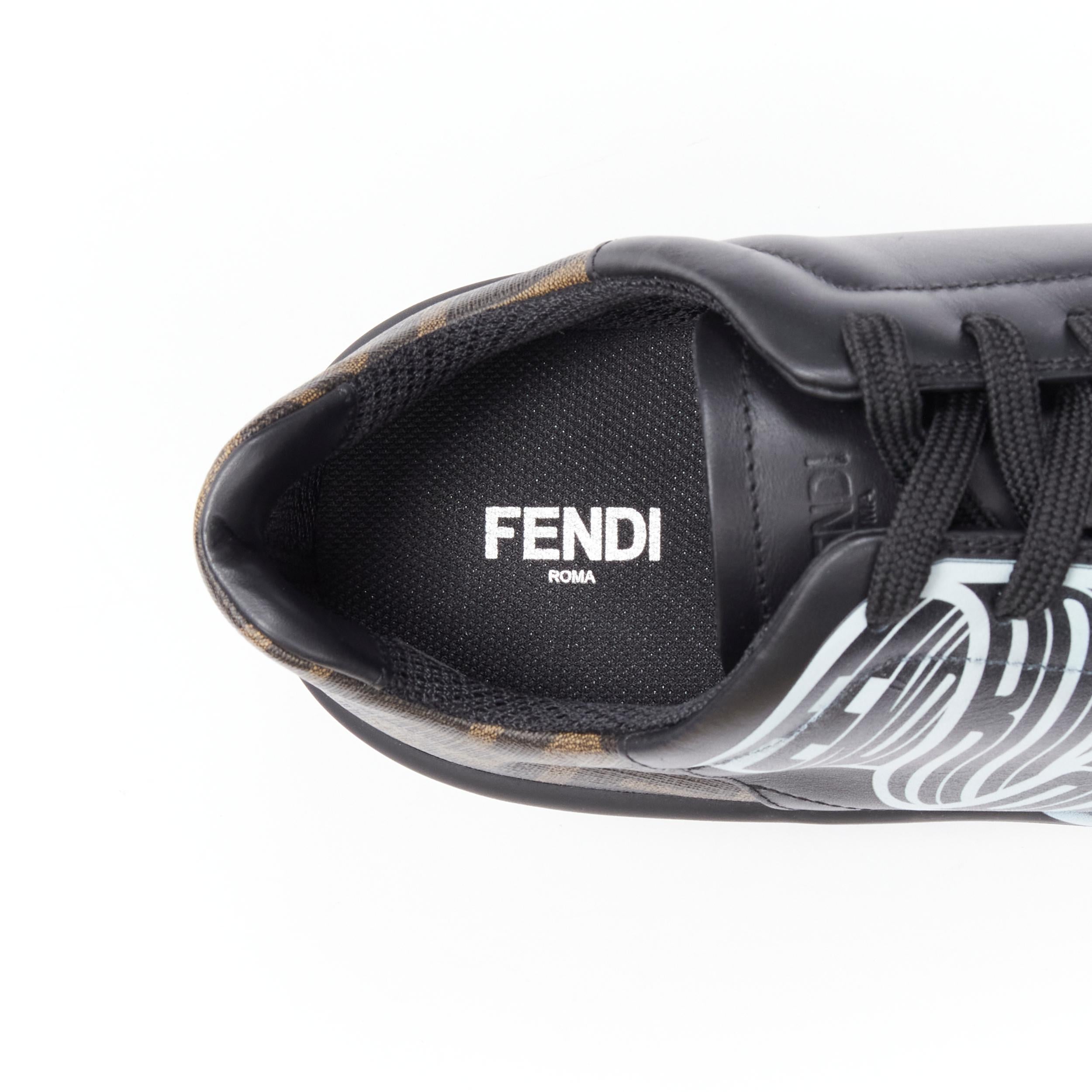 new FENDI Amor Roma black leather print Zucca FF monogram sneakers UK8 EU42 For Sale 4