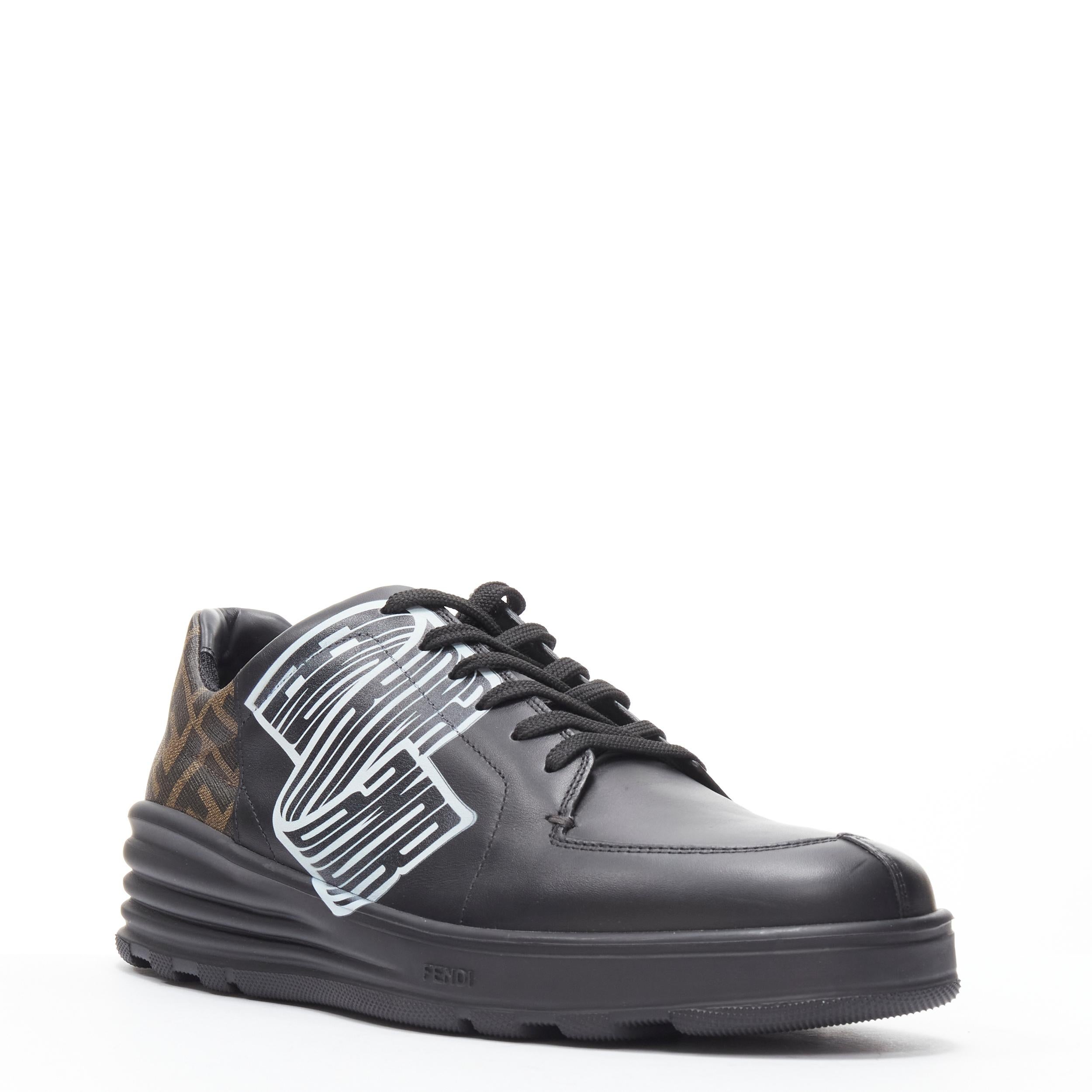 new FENDI Amor Roma black leather print Zucca FF monogram sneakers UK8 EU42 
Reference: TGAS/B01606 
Brand: Fendi 
Model: Amor Roma black sneakers 
Material: Leather 
Color: Black 
Pattern: Solid 
Closure: Lace Up 
Extra Detail: Graphic print on