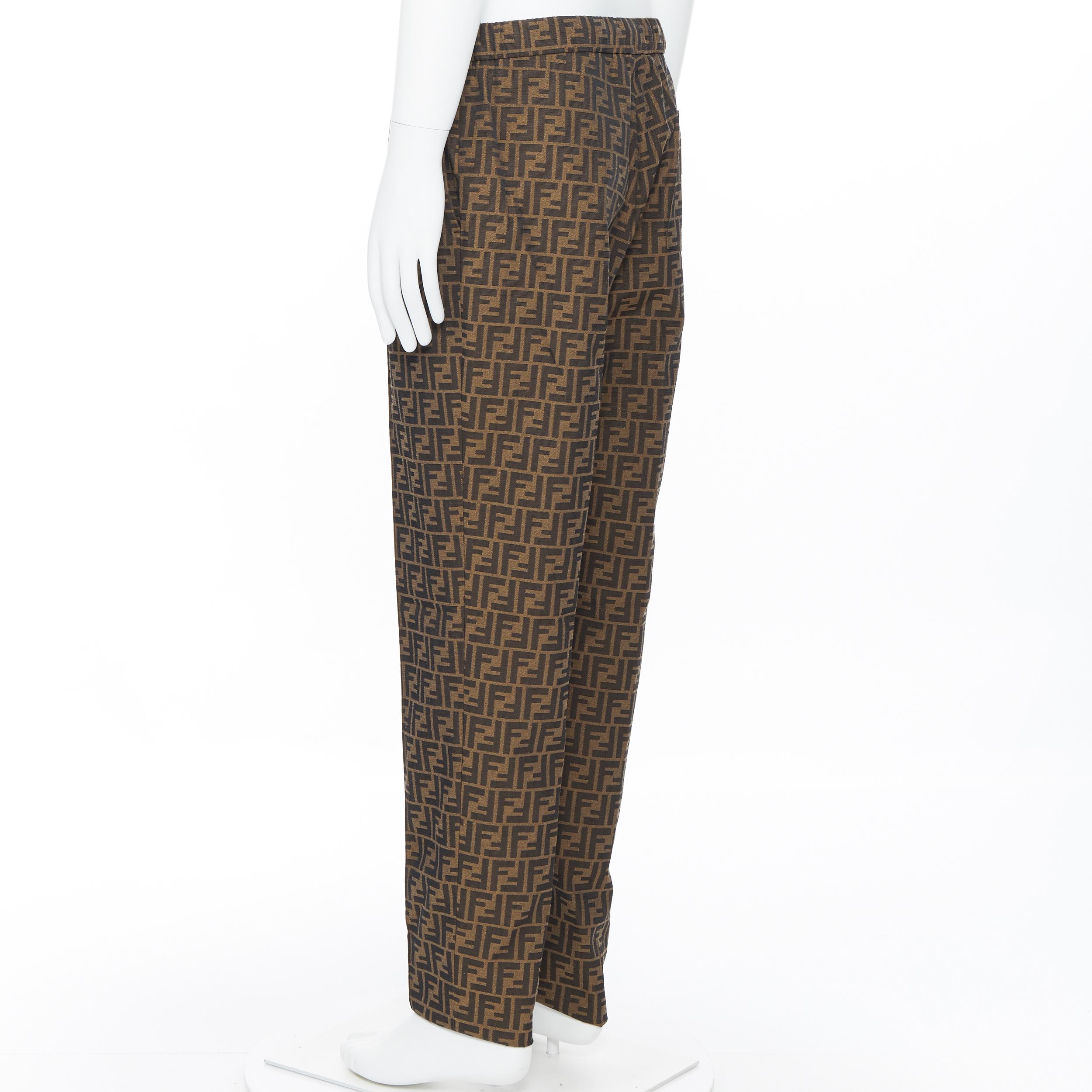 Black new FENDI Amor Signature Zucca canvas front seam drawstring wide leg pants IT50