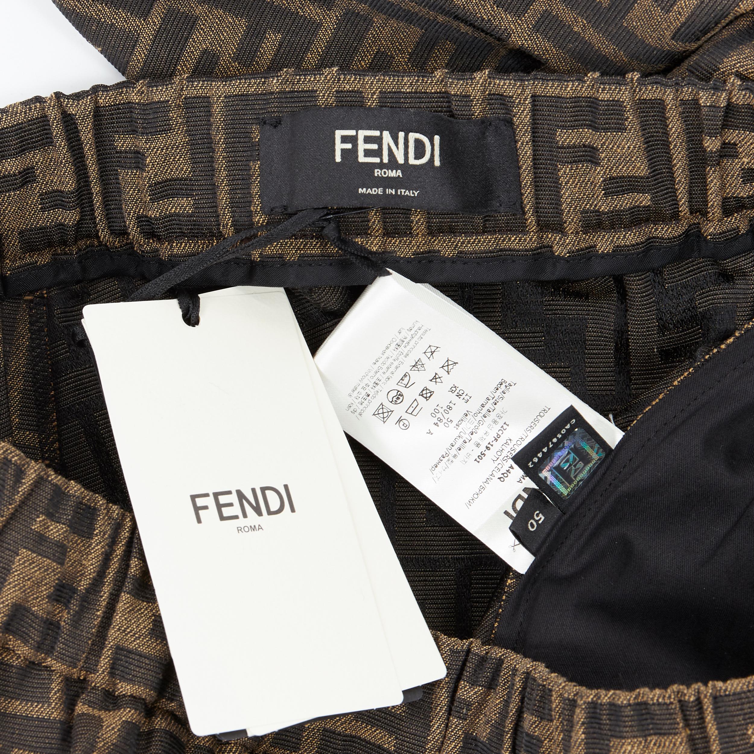 Men's new FENDI Amor Signature Zucca canvas front seam drawstring wide leg pants IT50