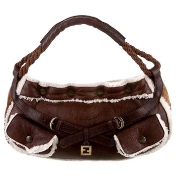 New Fendi Aspen Shearling and Suede FF Brown Hobo Tote Bag