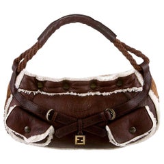 New Fendi Aspen Shearling and Suede FF Brown Hobo Tote Bag
