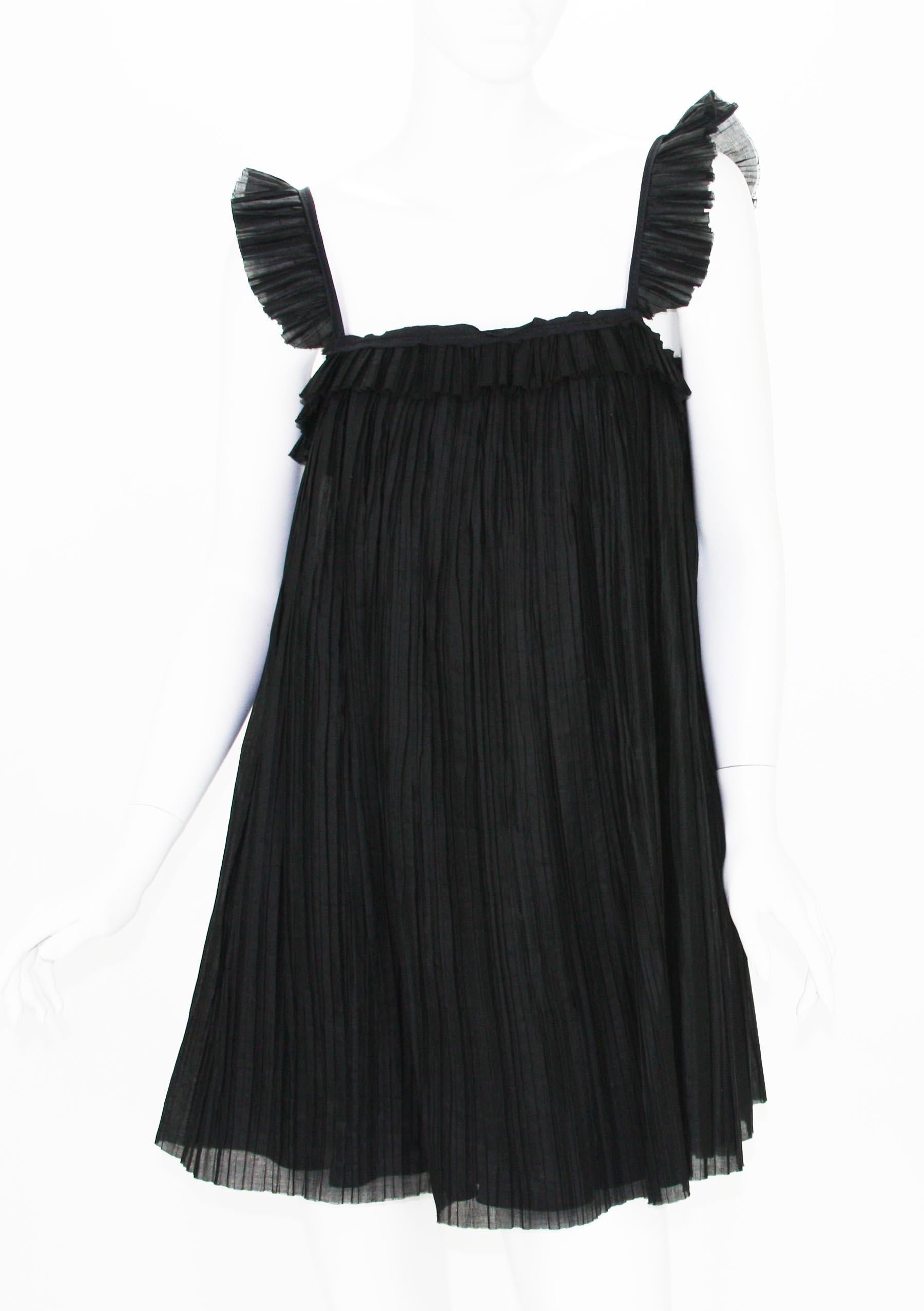Women's New Fendi Baby Doll Black Plisse-Organza Mini Dress It.42