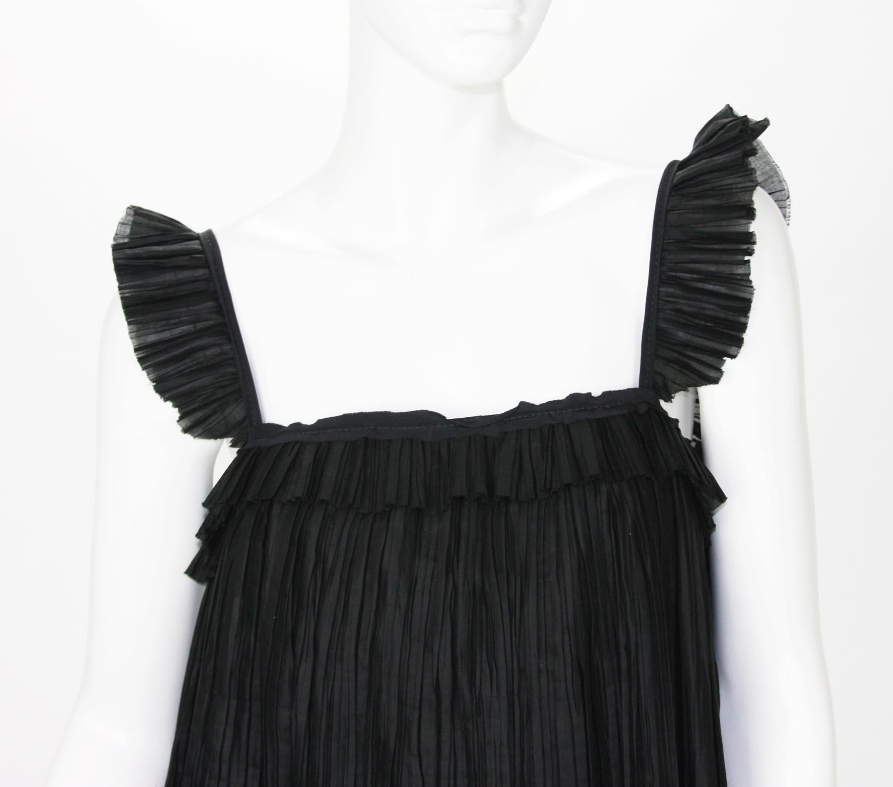 New Fendi Baby Doll Black Plisse-Organza Mini Dress It.42 For Sale 1