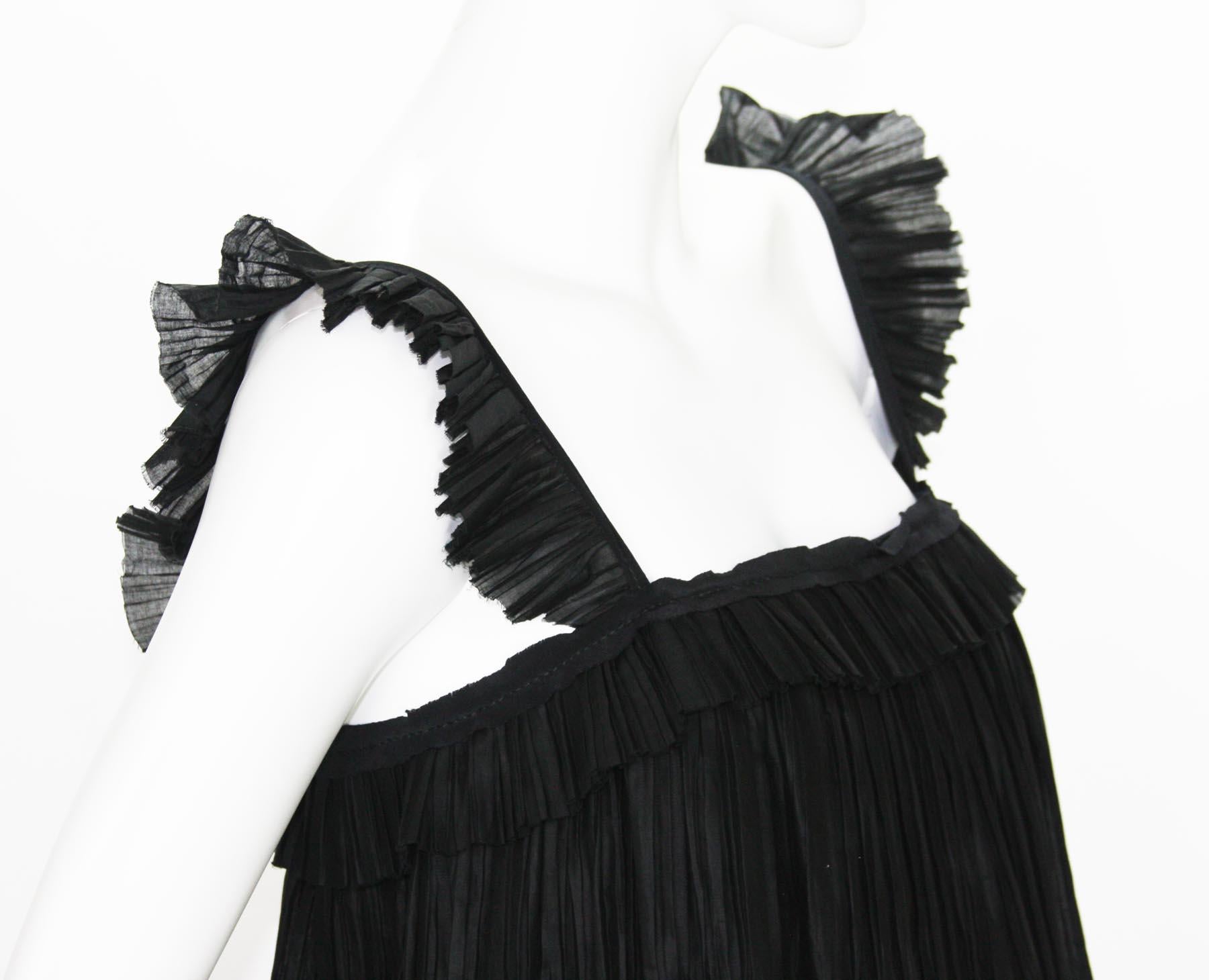New Fendi Baby Doll Black Plisse-Organza Mini Dress It.42 For Sale 2