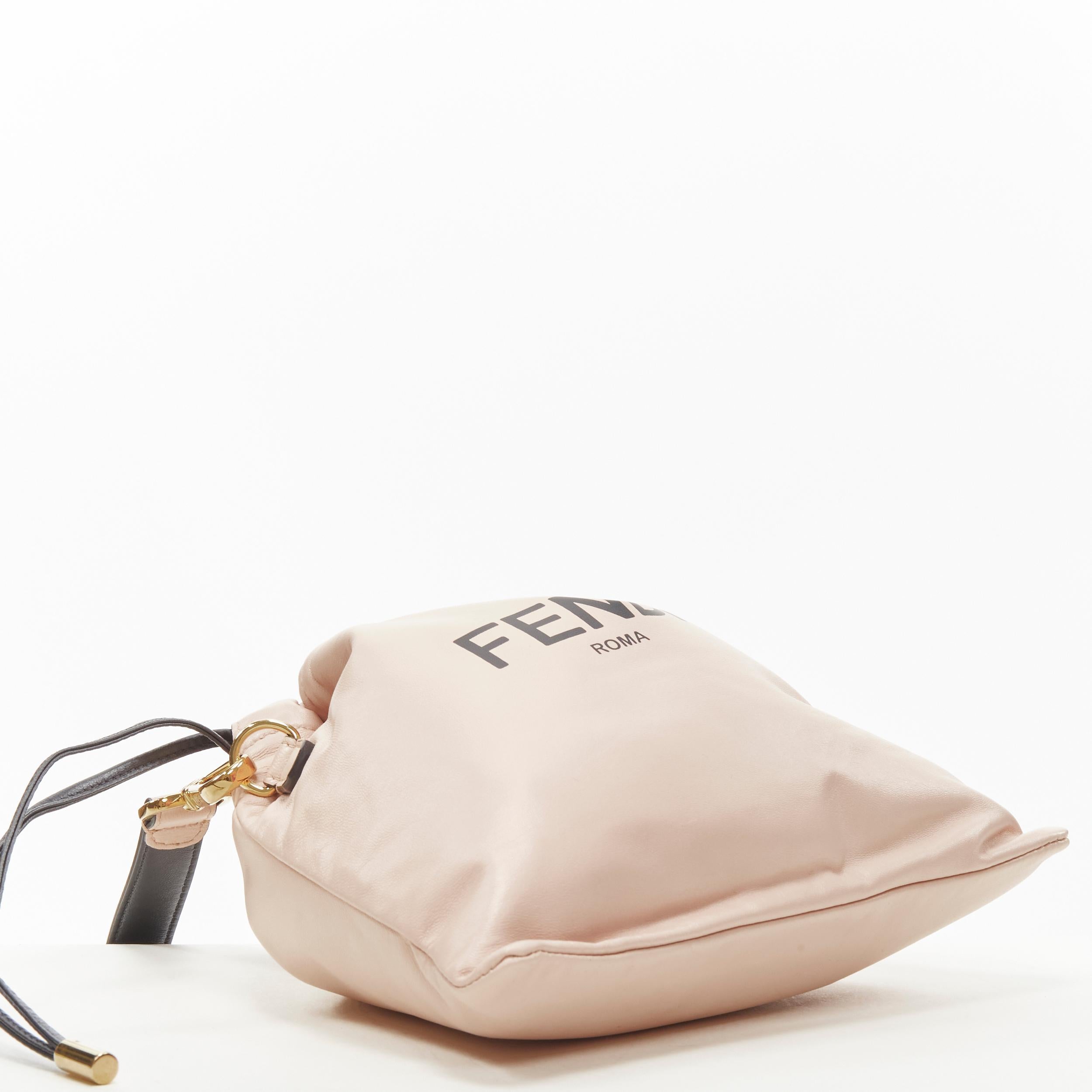 Beige new FENDI beige pink logo print leather drawstring pouch crossbody bag