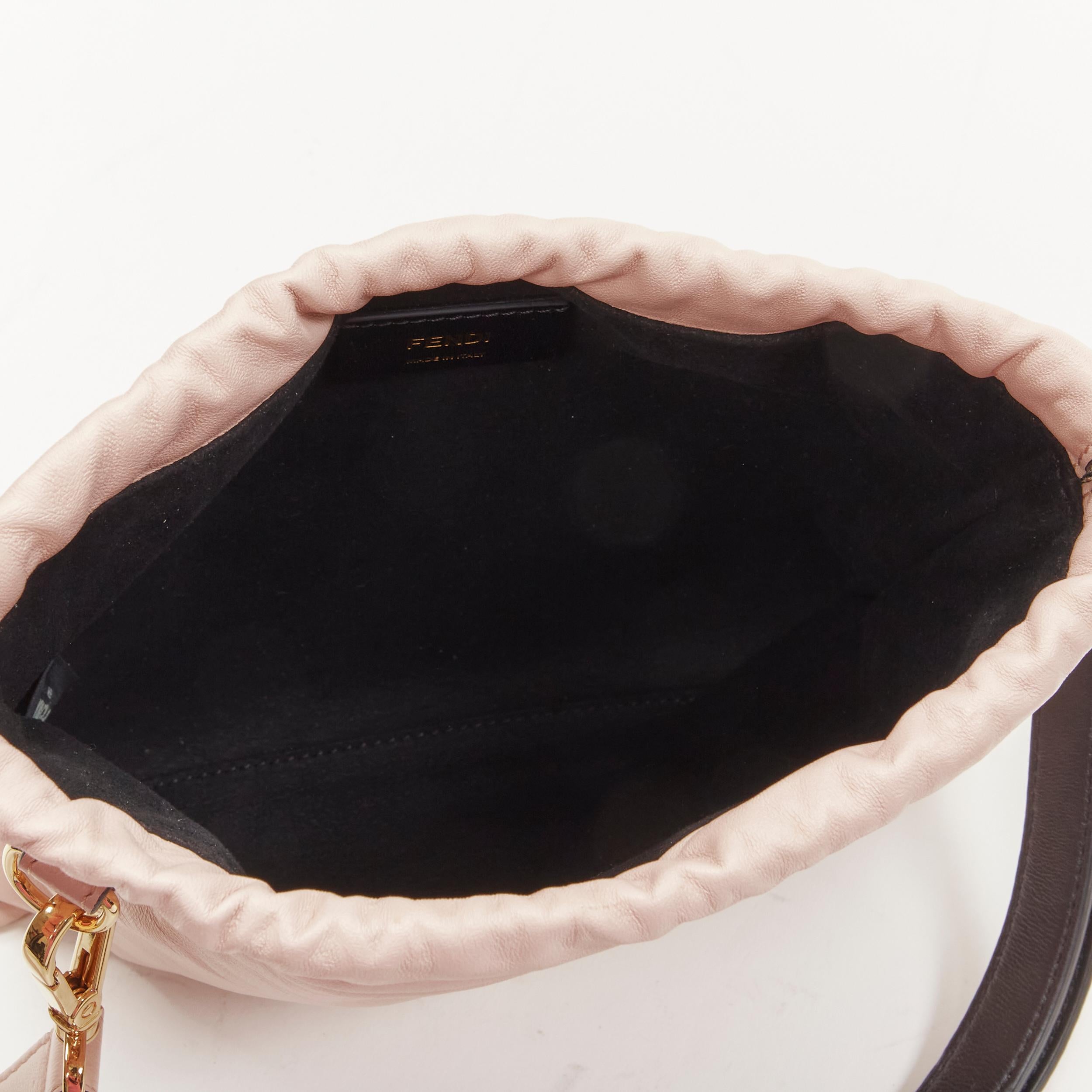 Women's new FENDI beige pink logo print leather drawstring pouch crossbody bag