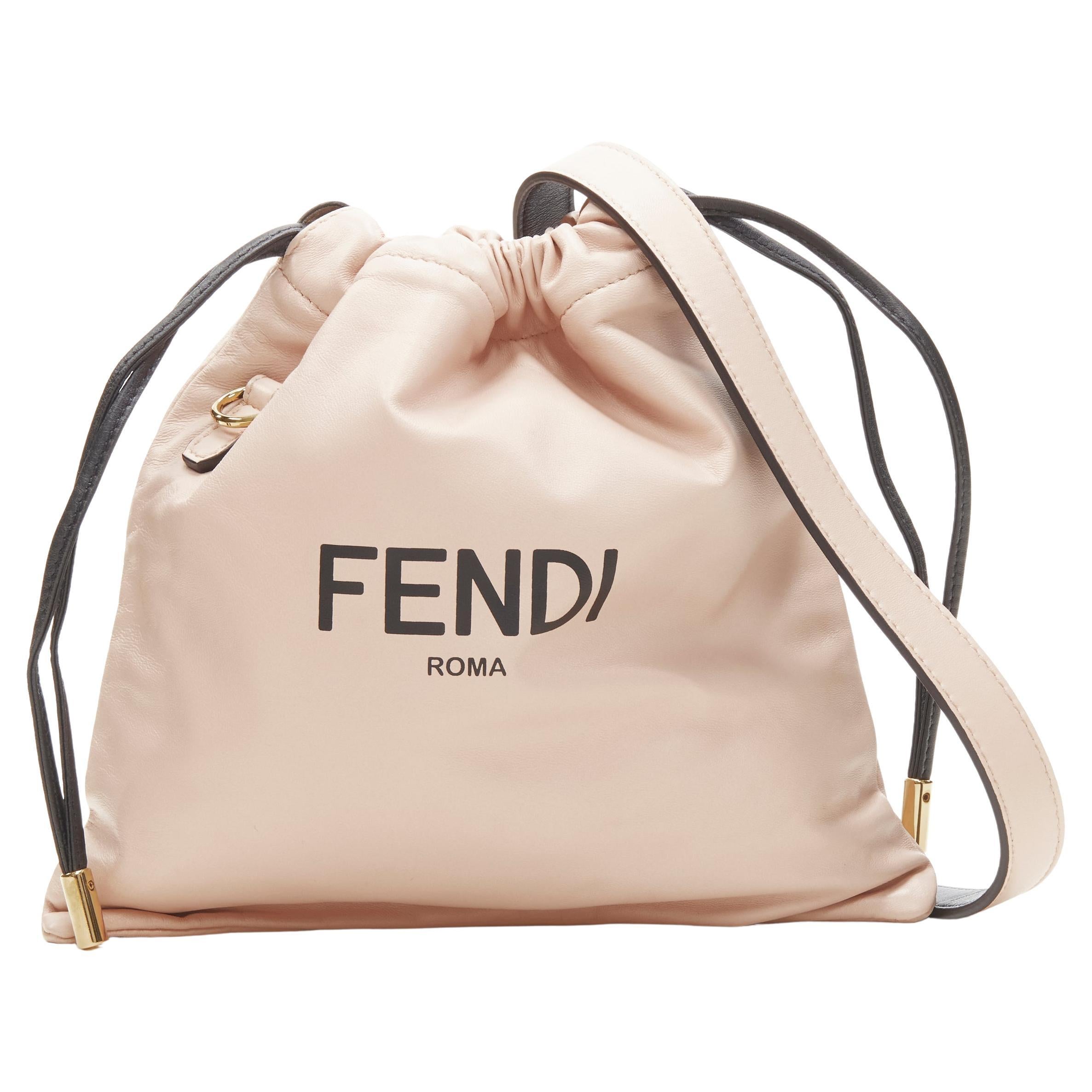 new FENDI beige pink logo print leather drawstring pouch crossbody bag at  1stDibs  fendi drawstring bag, drawstring pouch in shearling, fendi small  leather drawstring pouch