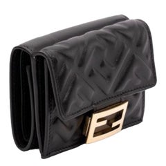 NEW Fendi Black Baguette Micro FF Monogram Leather Trifold Wallet