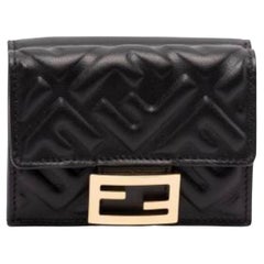NEW Fendi Black Baguette Micro FF Monogram Leather Trifold Wallet