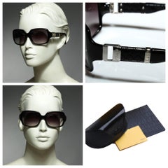 New Fendi Black Buckle Leather Sunglasses with Case