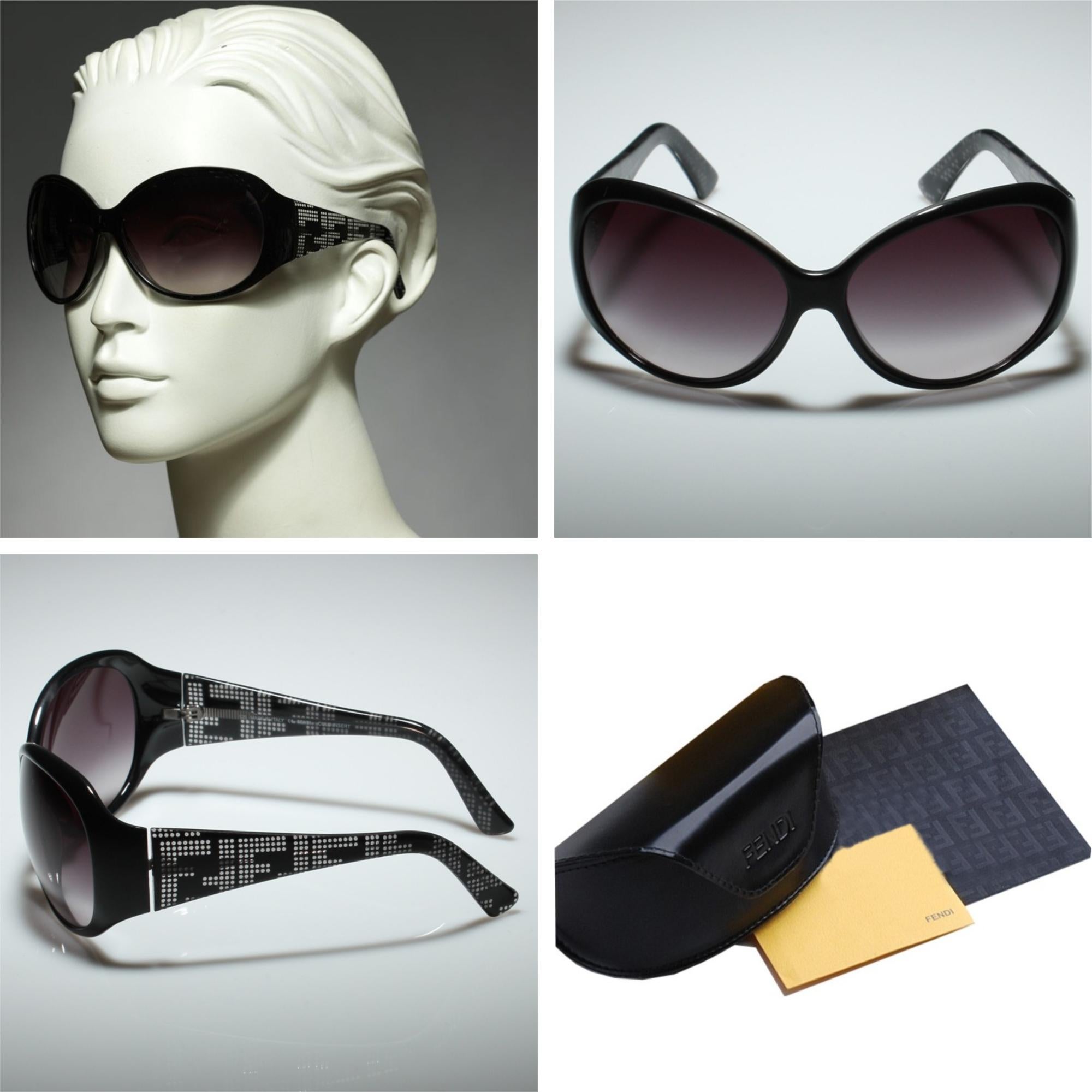 Noir New Fendi Black Logo Sunglasses with Case