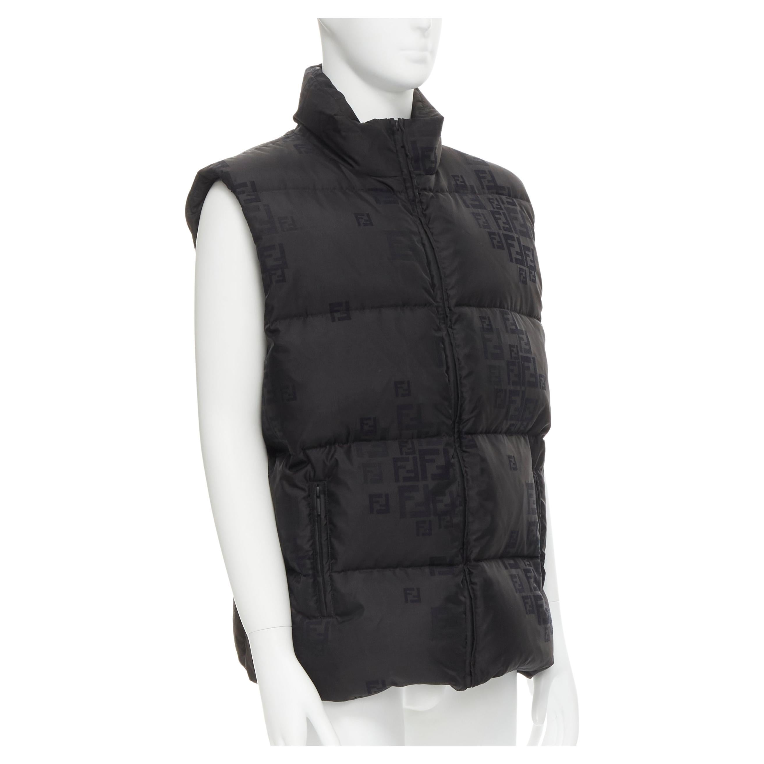 new FENDI black FF Zucca monogram black goose down padded vest IT54 2XL For  Sale at 1stDibs