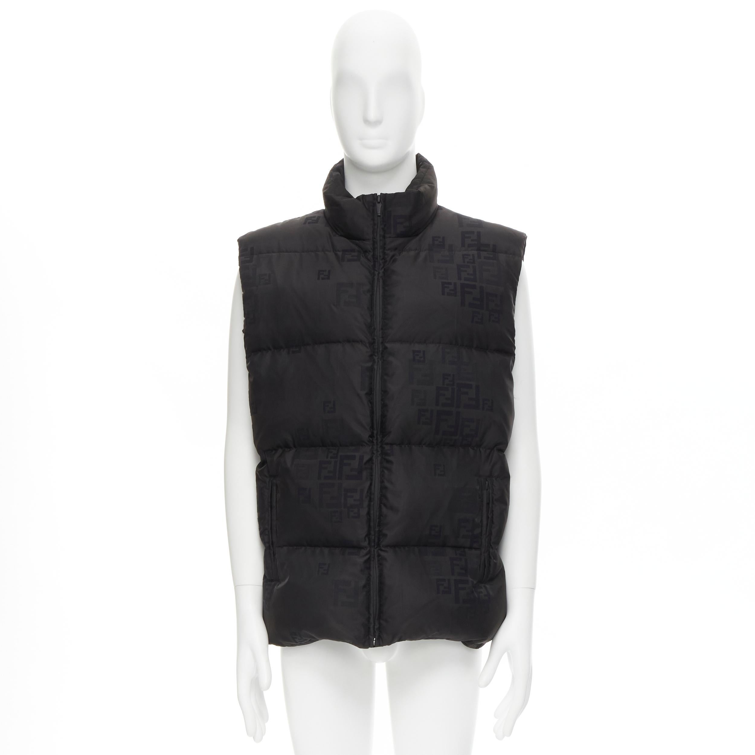 new FENDI black FF Zucca monogram black goose down padded vest XXL IT54 1