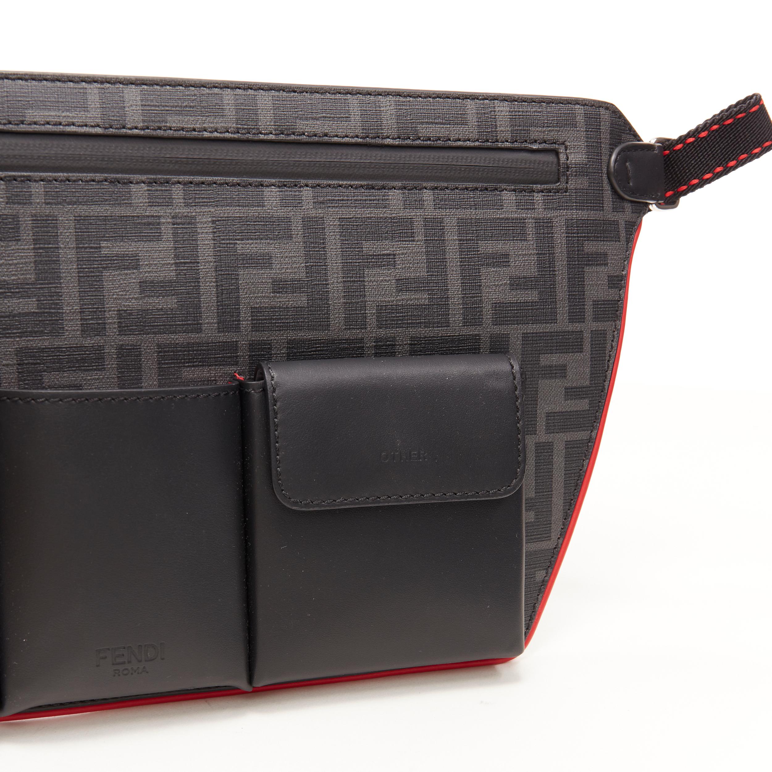 Women's or Men's new FENDI black FF Zucca monogram leather multi pocket zip crossbody belt bag