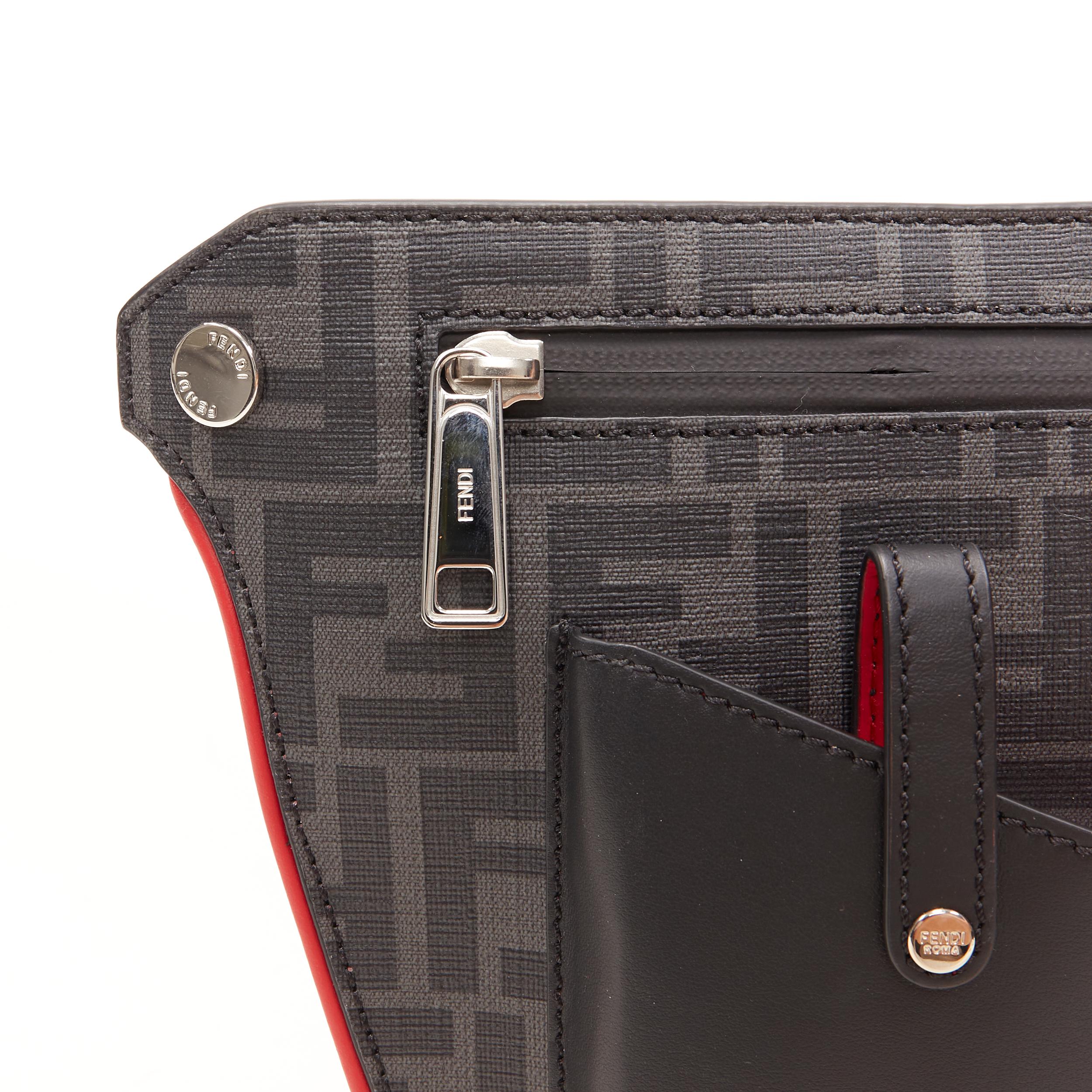new FENDI black FF Zucca monogram leather multi pocket zip crossbody belt bag 1