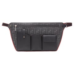new FENDI black FF Zucca monogram leather multi pocket zip crossbody belt bag